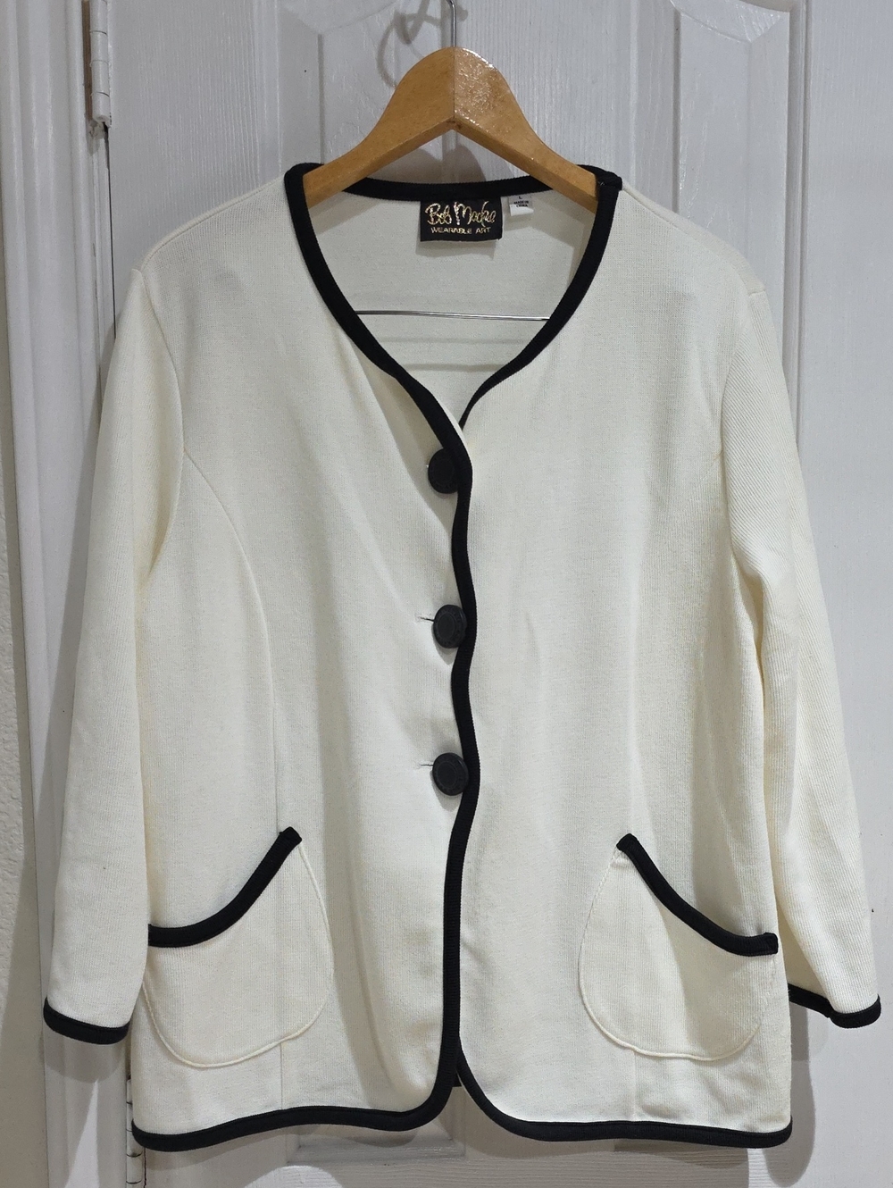 Bob Mackie Cream Jacket with Black Trim Size L